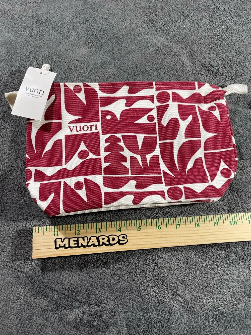 Vuori Burgundy and Cream Graphic Canvas Cosmetic Pouch